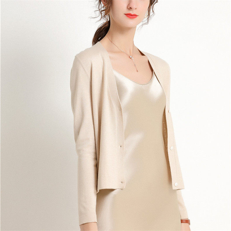 2020春夏短款薄针织v领羊绒防晒衣 卿羊毛针织衫