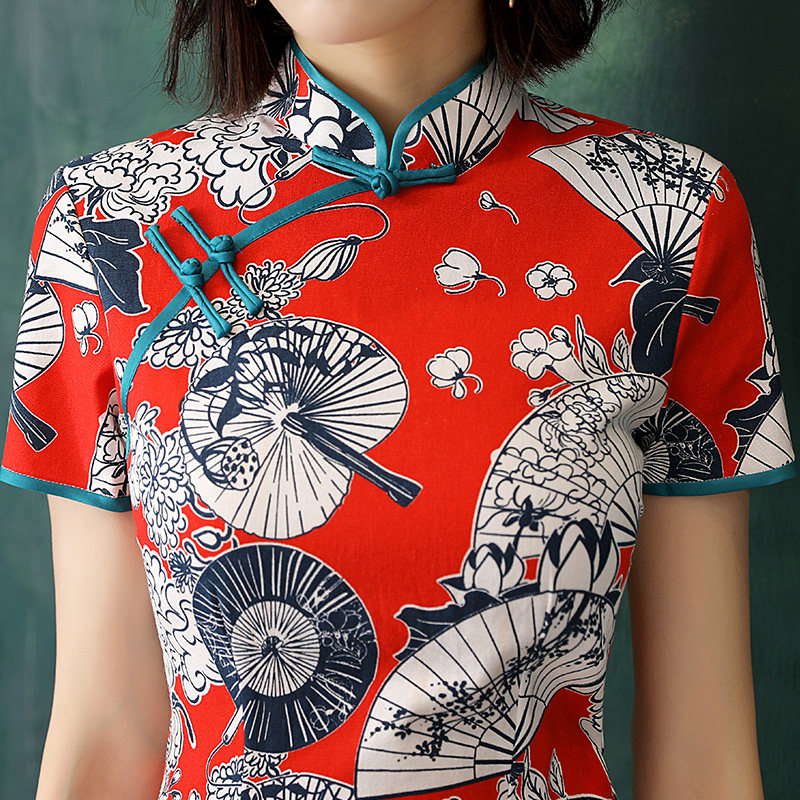 红色旗袍裙2020短款日常少女连衣裙 艾慕纪旗袍