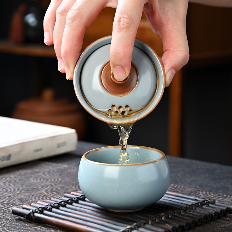 Ru kiln open piece travel tea set set high-end one-person drinking outdoor camping portable quick cup teapot tea cup