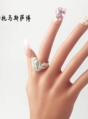 优雅白色青蛙戒指925纯银时尚甜美锆石女魅力简约手饰托马斯萨博