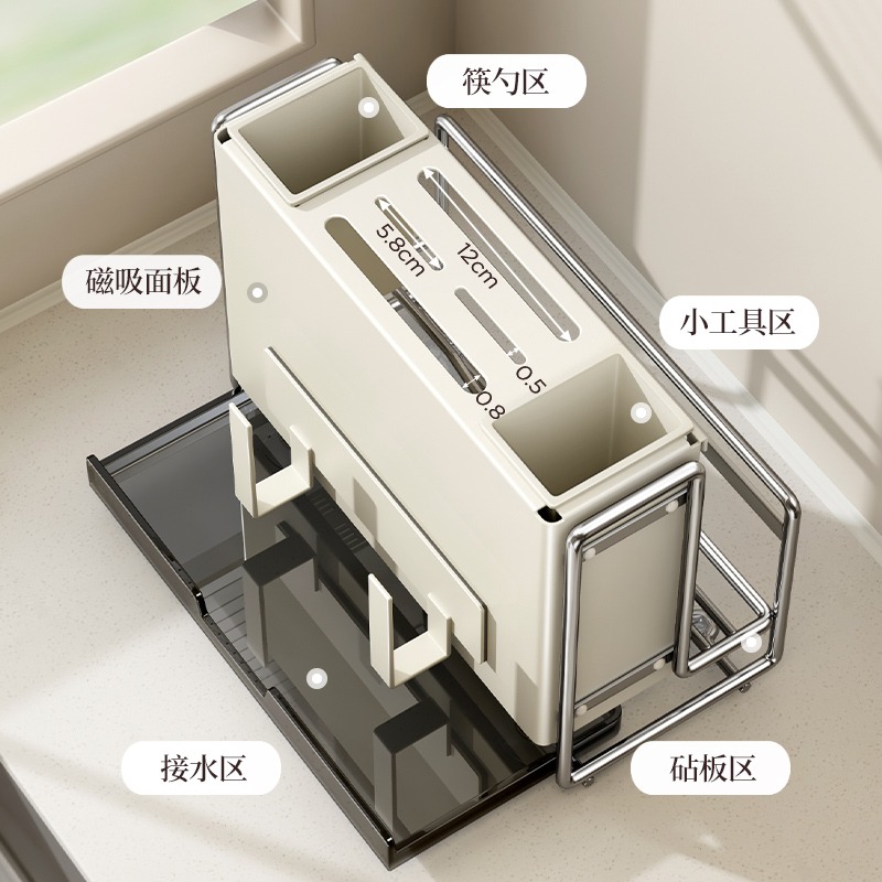 厨房刀架置物架多功能台面砧板架筷子笼家用放菜板刀具一体收纳架 - 图1