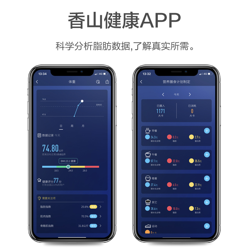 香山智能体脂秤家用电子秤体重秤小型人体精准耐用充电家庭体脂称 - 图3