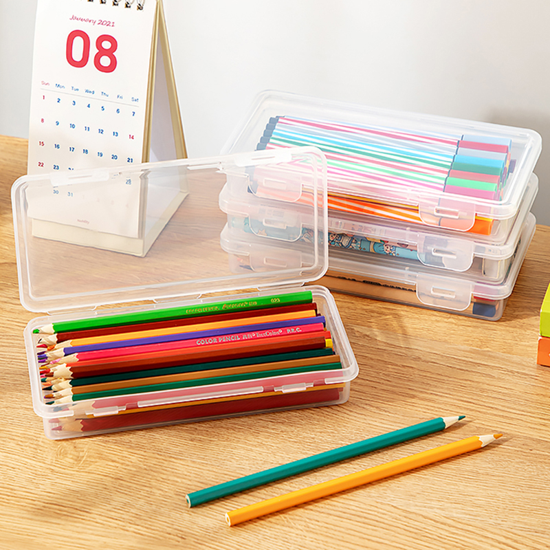 学生桌面收纳盒塑料透明大容量马克素描铅笔画笔圆珠笔文具整理盒 - 图0