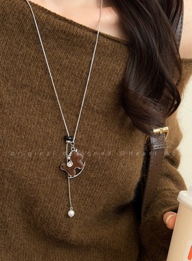 红色植绒小马抽拉项链女秋冬新款本命年生肖毛衣链小众独特配饰品