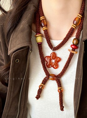 美拉德爱心十字架毛线项链女2025新款秋冬毛衣链小众个性设计配饰