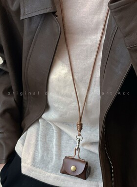 复古皮质零钱包包挂脖项链女小众独特设计长款装饰毛衣链百搭配饰