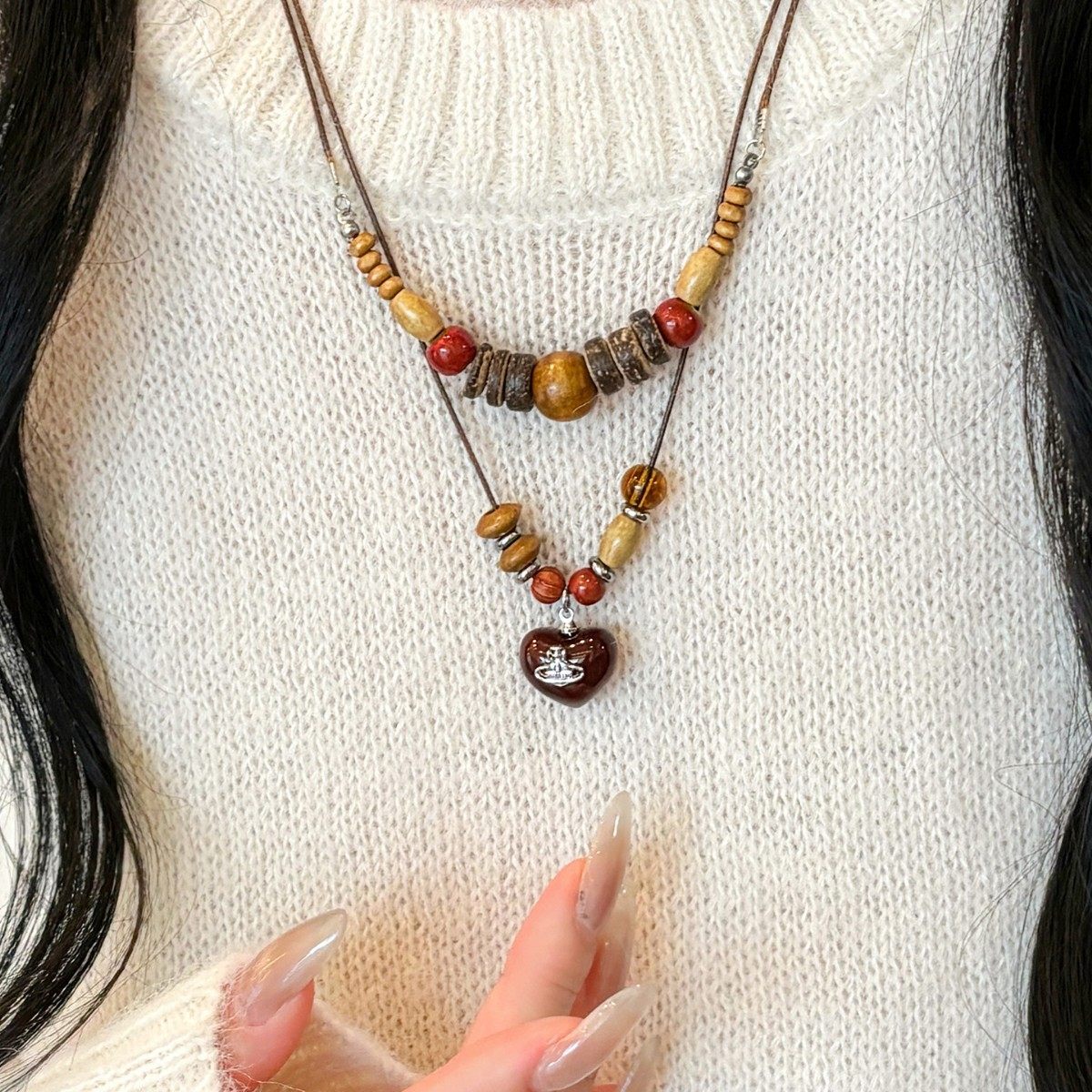 复古木质串珠吊坠项链女小众设计感民族风配饰时尚长款百搭毛衣链,淘宝优惠券,粉丝福利购,淘宝优惠卷