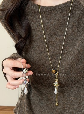 虎眼石星球长款抽拉项链女秋冬新款高级感毛衣链轻奢气质个性配饰