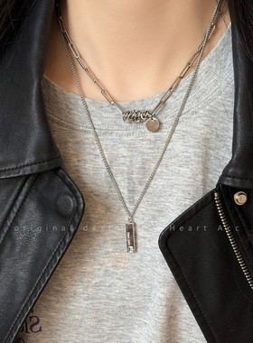双层叠戴钛钢项链女ins小众中性装饰卫衣链个性百搭毛衣链配饰男