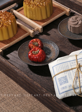 样板房新中式厨房摆件真月饼模型捣蒜器实木橱柜台面装饰饰品