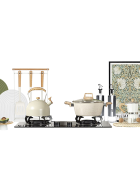 样板间厨房摆件橱柜展厅真食物厨具锅具组合套装奶油风软装饰品