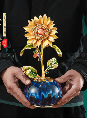 珐琅彩向日葵摆件乔迁之喜礼物