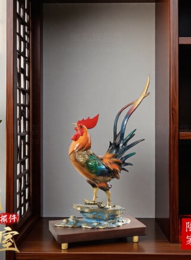 办公室招财黄铜公鸡摆件