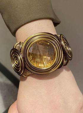 欧美跨境镯子合金线圈几何绕线手镯复古夸张个性开口可调节手环