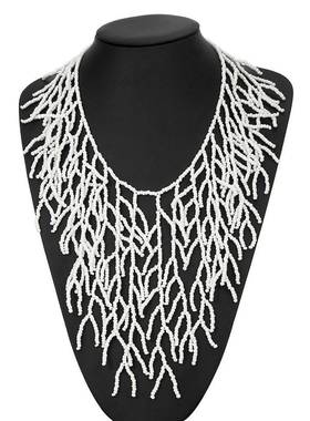 流苏珊瑚树杈造型项链手工米珠毛衣链夸张项链饰品necklace