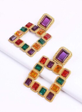 Crystal fringed earrings with alloy inlay drills水晶流苏耳环