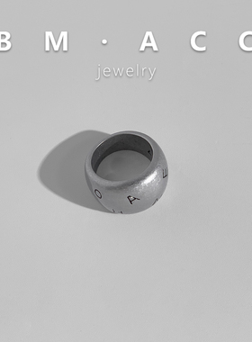 复古工业风简约字母印花戒指男女通用合金指环潮流个性饰品