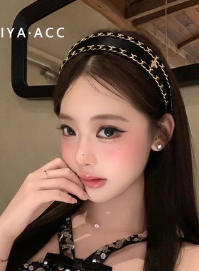 小香风金属链条蜜蜂宽发箍女高颅顶网红气质发卡轻奢高级感头箍