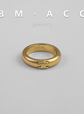 欧美C字母金色情侣素圈食指戒指女小众设计高级感时尚个性精致