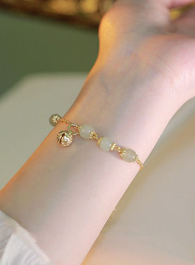 礼铭14k包金和田玉珠手链天然清透复古ins小众设计送礼高级感冷淡