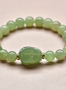 可玉可求和田玉手链男女士青白玉貔貅手链圆珠玉石手串【款一】yy