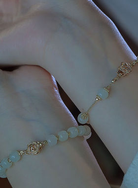 伊黛儿玫瑰花和田玉手链小众设计2023年新款个性新年生日礼物送老