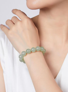 东方雅翠和田玉手串女款浅青玉石手串玉手链女玉珠子生日礼物女送