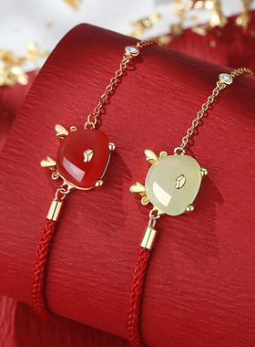 LUCKYTIPS萌龙红绳手链女S925银本命年和田玉龙年手绳新中式手饰