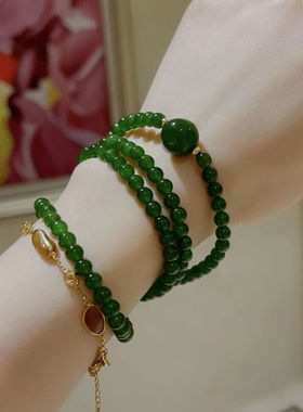 CHARMKNIFE复古和田玉手链女小众设计感三圈手串轻奢手饰品情人节