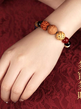 GLTEN十八18籽灵隐玉石木手串手链男多宝手持古珠元旦跨新年礼物