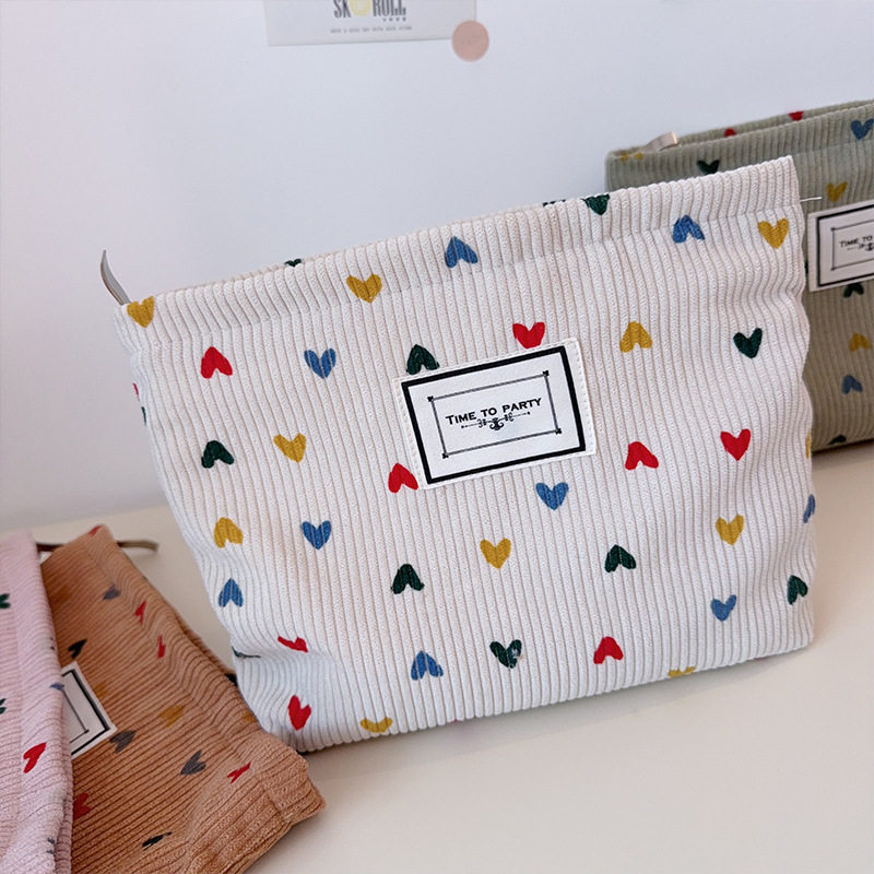 跨境灯芯绒小心心化妆包手拿包手机零钱钥匙便携收纳包可印logo,淘宝优惠券,粉丝福利购,淘宝优惠卷