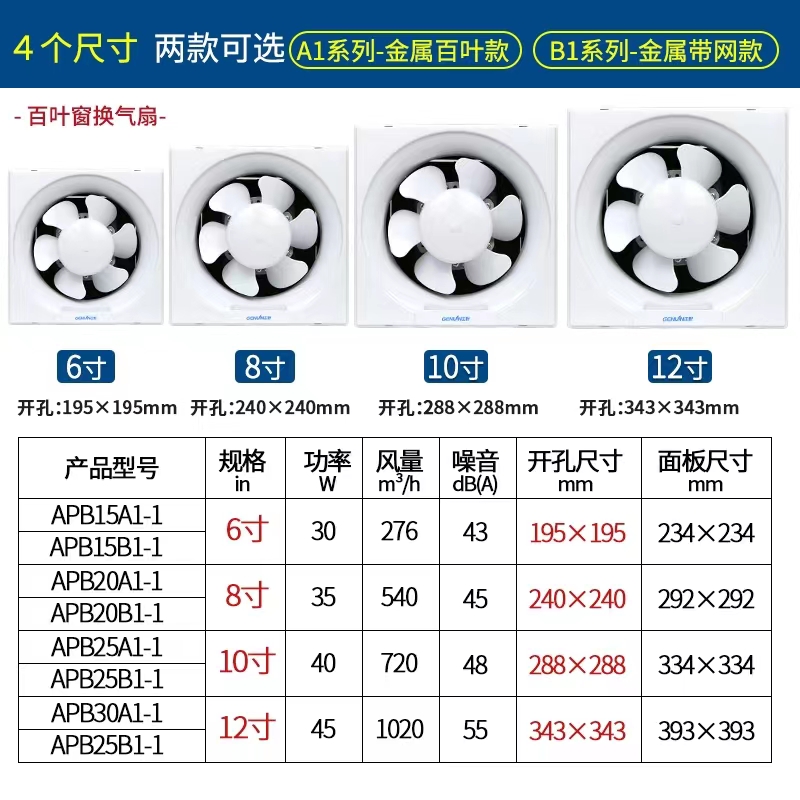 正野百叶窗排气扇10/12寸厨房卫生间玻璃墙壁窗式静音强力换气扇-图1