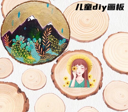 Materiales hechos a mano, piezas redondas de madera, pintura hecha a mano para jardín de infantes