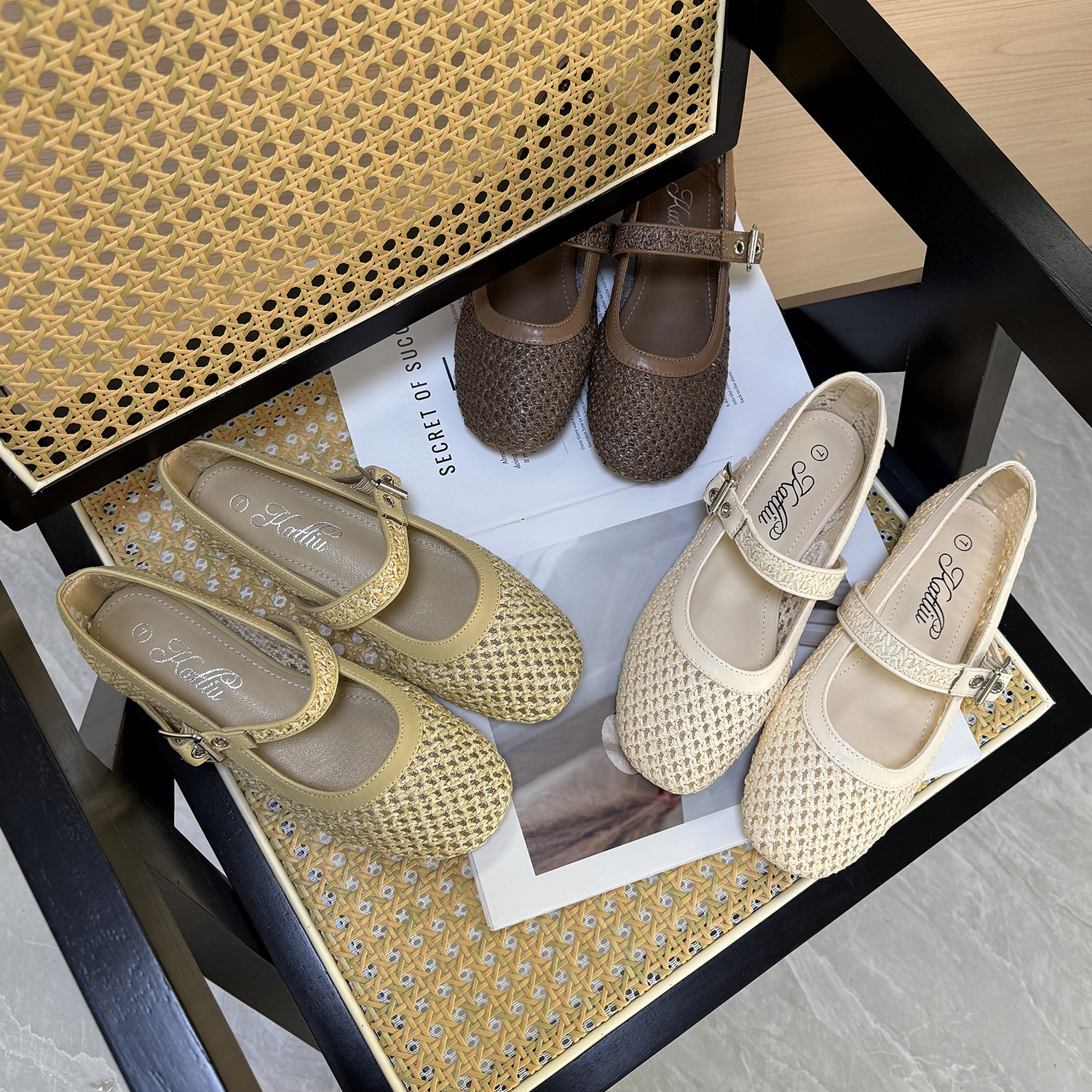 文艺风  外贸纯原编织玛丽珍鞋一字带芭蕾鞋浅口平底大码单鞋女,淘宝优惠券,粉丝福利购,淘宝优惠卷