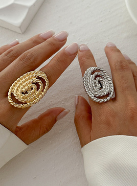 欧美立体花朵开口戒指金