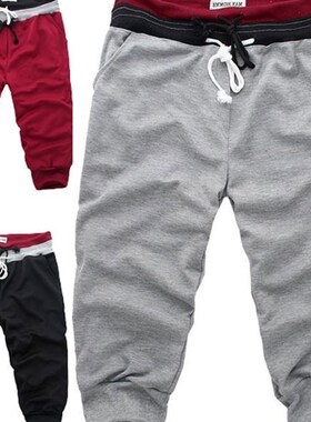 男系带运动裤休闲沙滩中裤七分小脚裤 Men's Summer Sport Shorts