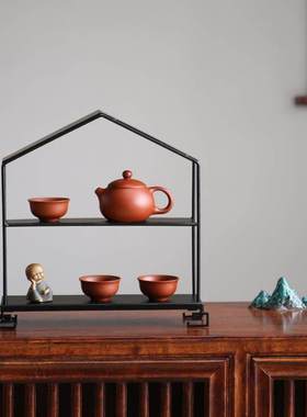 茶文化收纳工艺品创意茶室摆件柜子装饰品新中式博古架办公室茶几