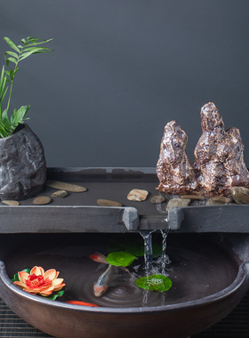 鱼缸流水器循环系统过滤养鱼石槽假山水池配件陶瓷流水板摆件