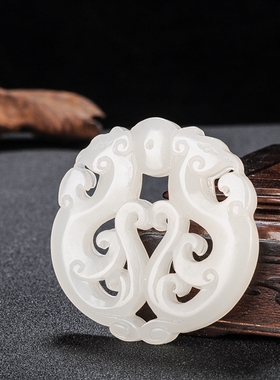 玉石匠仿古凤凰镂空挂件玉壁 招财双凤吊坠戏珠双凤祝寿玉坠玉佩