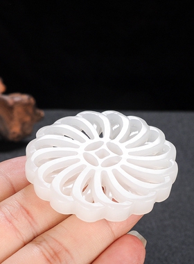 玉石匠和田白玉转运花吊坠镂空时来运转挂件男女款毛衣链玉坠玉佩