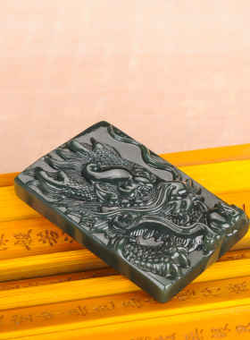 新疆和田玉青玉龙头牌子吊坠 龙头玉挂件男款霸气生肖龙玉佩项链