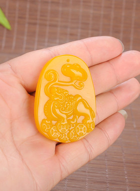 新疆和田黄玉麒麟献宝吊坠玉牌 男女款保平安转运貔貅挂件毛衣链
