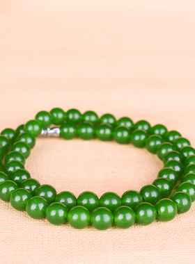 玉石匠新疆和田玉碧玉项链 和田玉项链 原石打磨圆珠女士项链