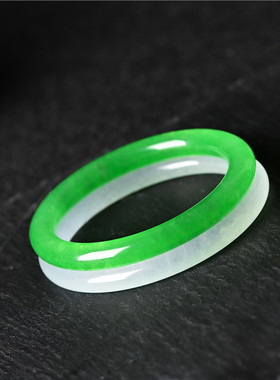 和田白玉细圆条手镯 翡翠色满绿少女款玉镯金丝玉冰种a货女士镯子