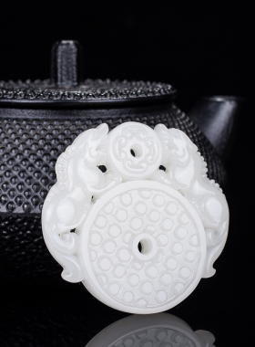 玉石匠新疆和田玉双龙头必定有钱挂件白玉双兽貔貅平安扣吊坠玉佩