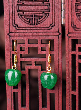 玉石匠缅甸翡翠耳环 苹果型碧玉耳坠少女款流行耳钉耳饰品耳珠