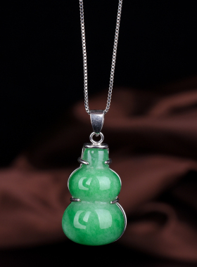 玉石匠缅甸翡翠玉葫芦吊坠葫芦挂件简约男女款福禄项坠项链送链子
