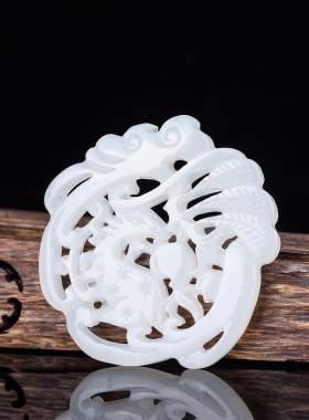 玉石匠新疆和田白玉双面镂空福禄寿吊坠梅花鹿如意寿桃挂件玉佩