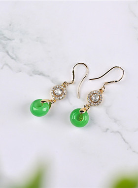 玉石匠缅甸翡翠色耳环 阳绿色路路通女款耳坠干青翡翠民族风耳饰