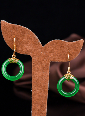 玉石匠翡翠玉石耳环古典碧玉耳钉帝王绿耳坠少女款祖母绿色耳饰品